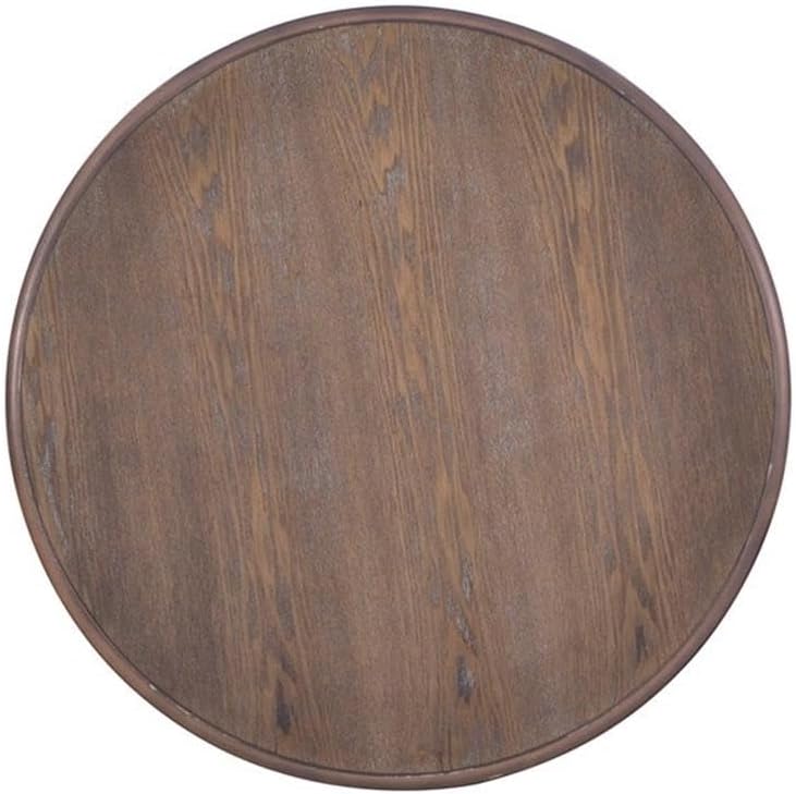MAKLAINE Round Accent Table, 26.5" High, Engineered Wood, Rustic Natural Finish, Turned Pedestal, Stepped Base, Compact Design, Decorative Display or End Table for Living Room, Bedroom, Small Spaces
