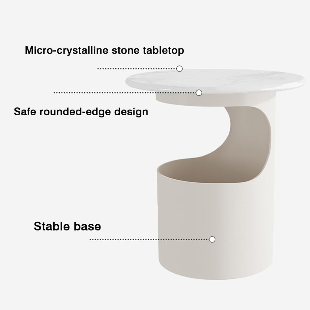 Bedside/Sofa Side Table – Micro-crystalline Stone Small Round Table for Living Room (Corner Table)