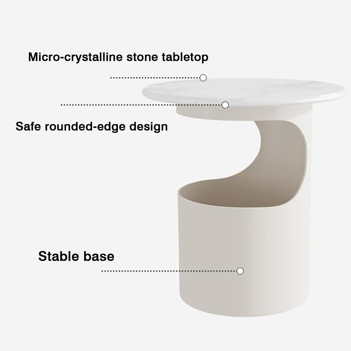 Bedside/Sofa Side Table – Micro-crystalline Stone Small Round Table for Living Room (Corner Table)