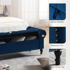 Velvet Storage Bench 67 Inch Upholstered Tufted Ottoman Bench with Arms Large Storage Space King Size End of Bed Bench for Bedroom Living Room Entryway Navy Blue