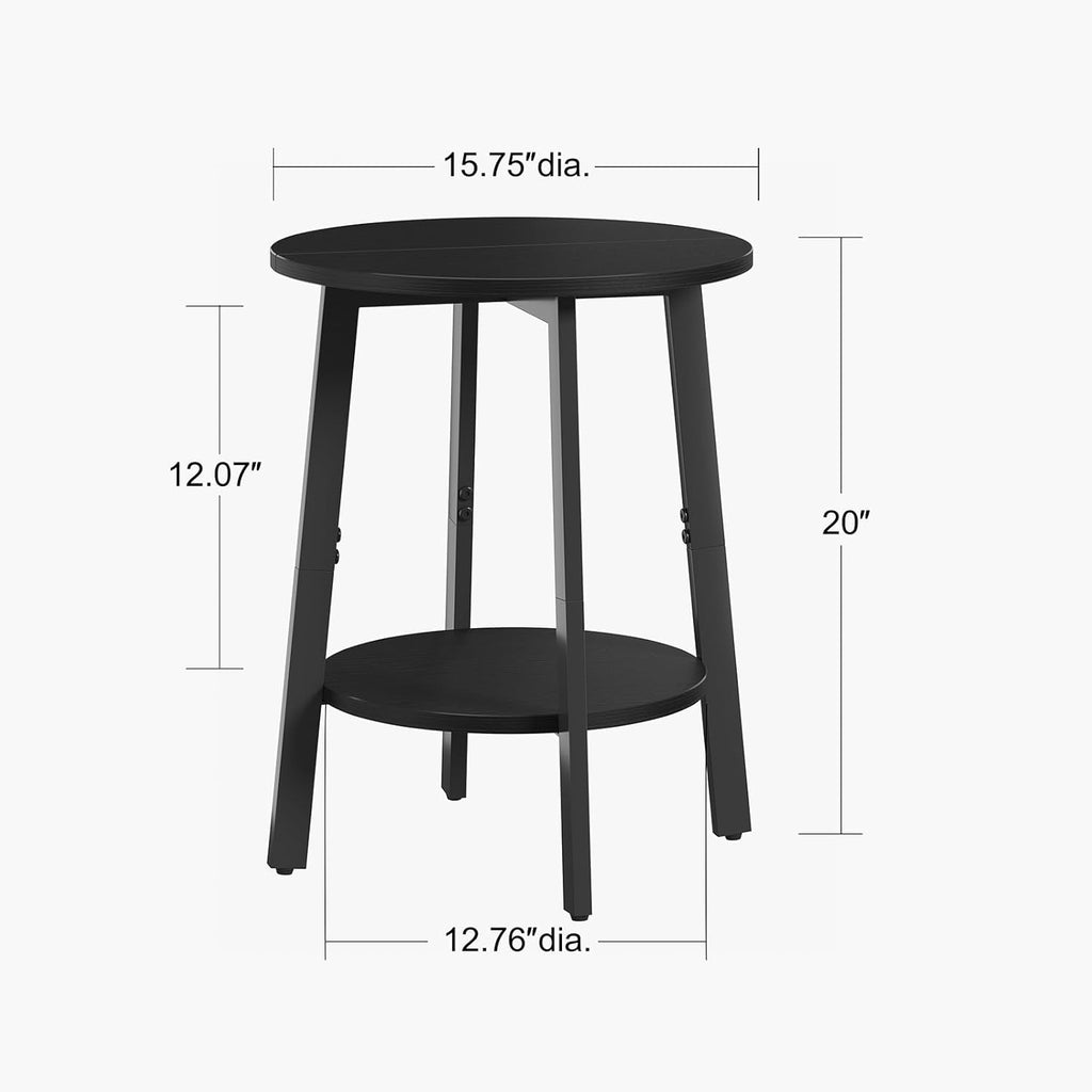 sthmec Side Table Set of 2, Small Round End Table with Storage Shelf for Small Space, 2-Tier Black Bedside Table Sofa Couch Table, Nighstands Set of 2 Accent Table for Living Room, Bedroom, Black