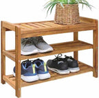 27-Inch Wooden Shoe Bench for Entryway, 3-Tier Storage Organizer, Rustic Shoe Rack Bench for Narrow Spaces