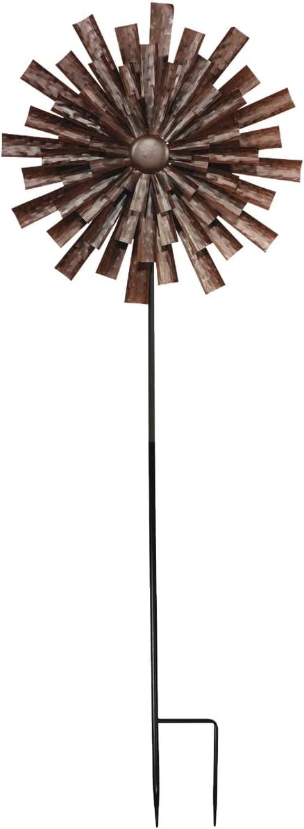Alpine Corporation 81" Tall Outdoor Kinetic Flower Wind Spinner Stake Yard Decoration, Bronze