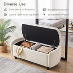 Furniliving 46.5‘’ Chenille Storage Bench, Button-Tufted Upholstered Storage Ottoman Bench with Safety Hinge, End of Bed Bench for Bedroom Entryway Living Room, Beige