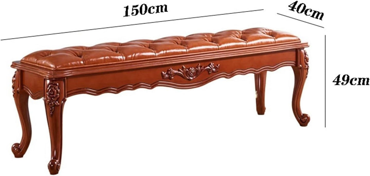 Modern Brown Retro Bedroom Decorative Bench Wooden Simple Bedside Upscale PU Leather Sofa Entryway