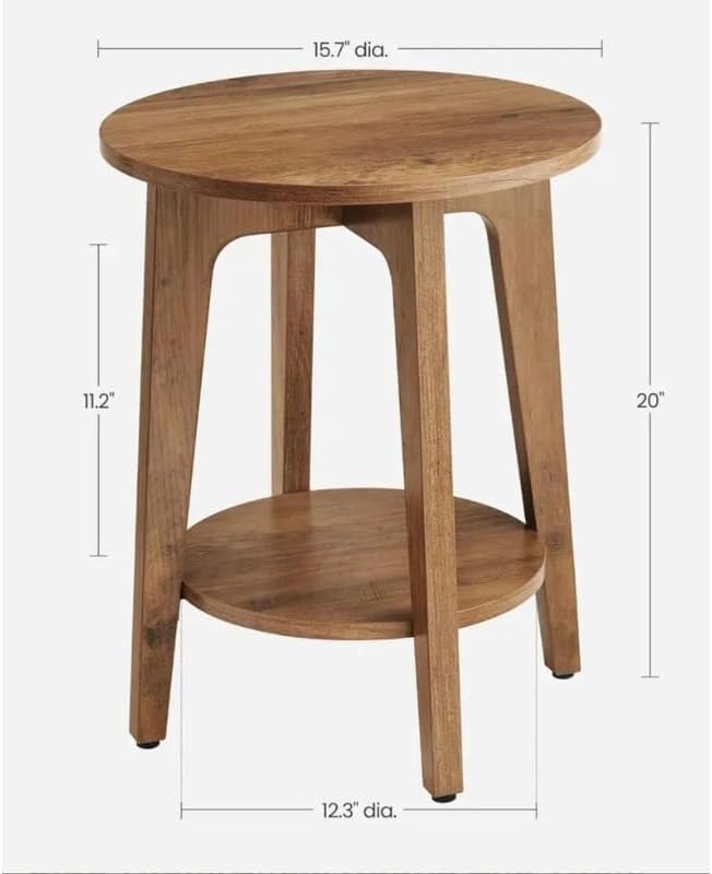 Wood Side Table, Round Coffee Table, Small Round End Tables with Lower Shelf, Nightstand, Plant Stand, Handmade Wood Furniture for Decoration Bedroom Sitting Room Cafe