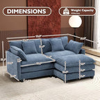 Ihanherry 77" L Shaped Modern Sofa Modular Sectional Cloud Couch with Ottoman, 3-Seat Chenille Deep Seat Sofa with Pillow for Living Room, Bedroom and Apartment, Blue