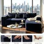 Couch ≈103" L-Shaped Sofa, Modular Sofa in Living Room Comfy Corduroy Fluffy Couch with Deep Seat and Side Pockets, Flexible Module Combination for Living Room (Black, 103IN)