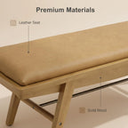 51'' Entryway Bench Leather Upholstered Shoe Benches Farmhouse Dining Table Benches for for Hallway Living Room Bedroom End of Bed, Brown
