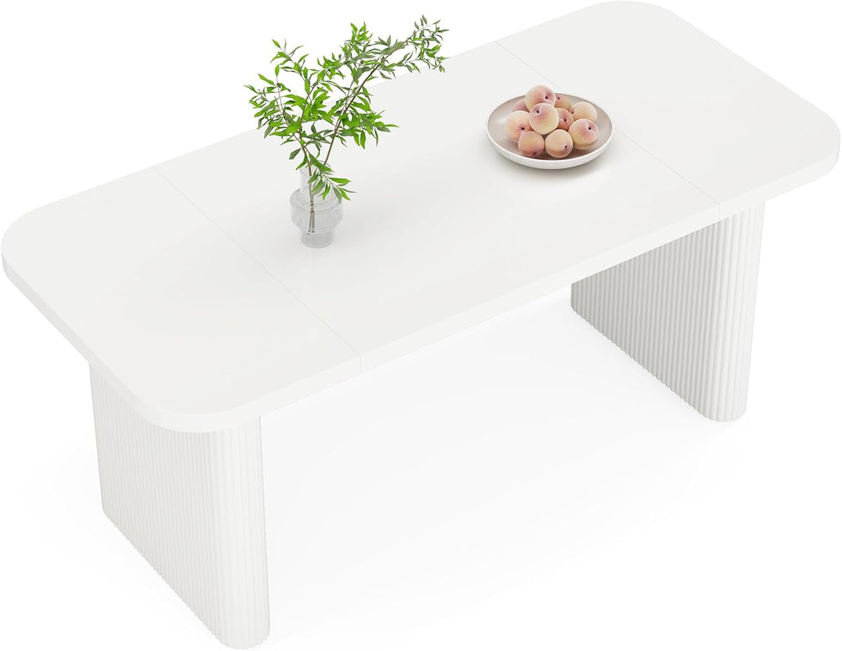 Tribesigns Dining Table for 4-6, Rectangular Wood Kitchen Tables with Double Pedestal, 62-Inch Dinner Tables for Dining Room, Living Room, Easy Assembly, Only Table (White)