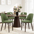 COLAMY Upholstered Dining Chairs Set of 4, Modern Kitchen Chairs with Back, Fabric Side Dining Room Chairs with Wood Legs for Farmhouce Restaurant, Green