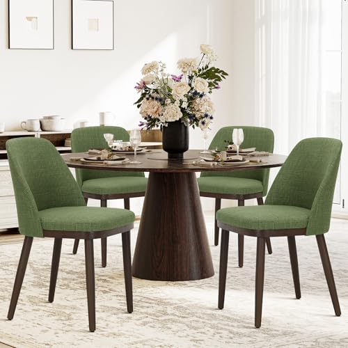 COLAMY Upholstered Dining Chairs Set of 4, Modern Kitchen Chairs with Back, Fabric Side Dining Room Chairs with Wood Legs for Farmhouce Restaurant, Green