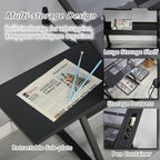 Drafting Table, Height Adjustable Art Tabe with Stool, Black | 0-75° Tilting Tempered Glass Tabletop Art Drawing Table with Compartments, Trays, Rack and Drawers for Sketching Painting