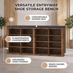Shoe Rack Bench, Shoe Storage Bench with Cushion, Shoe Organizer 16 Cubbies for Entryway Hallway Bedroom Living Room, Holds Up to 400lbs