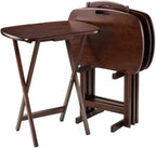 Furnifact Walnut Snack Table Set – Folding TV Trays with Stand for Dining, Working, and Serving – Space-Saving Table Trays for Any Living Room
