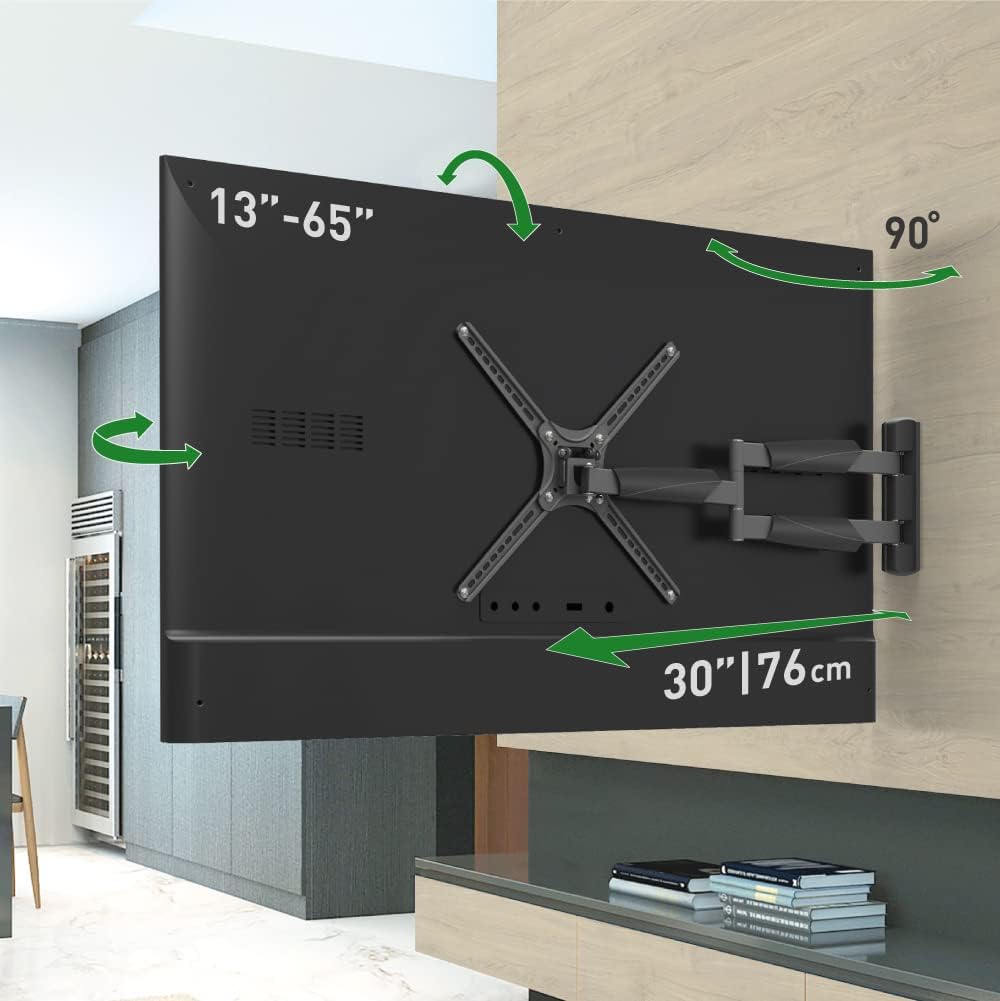 Barkan 30'' Long TV Wall Mount, 13-65 inch Full Motion Articulating - 4 Movement Flat/Curved Screen Bracket, Holds up to 80lbs, Extremely Extendable, Fits LED OLED LCD