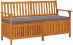 Outdoor Storage Bench with Cushion 58.3 inch Solid Acacia Wood Patio Furniture for Entryway Garden Deck Porch Seating and Organization Dark Gray