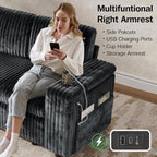 Vipbear 130" Modular Sectional Sleeper Sofa with Pull Out Bed, 9 Seat Corduroy L Shaped Couch with Ottoman and Chaise|USB Ports|Cup Holders|Side Table, Tool Free Assembly, Grey