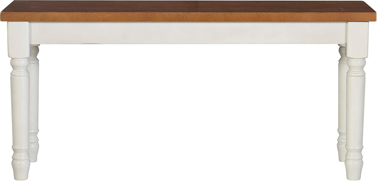 Willow White Backless Dining Bench with Honey Brown Wood Top by Powell