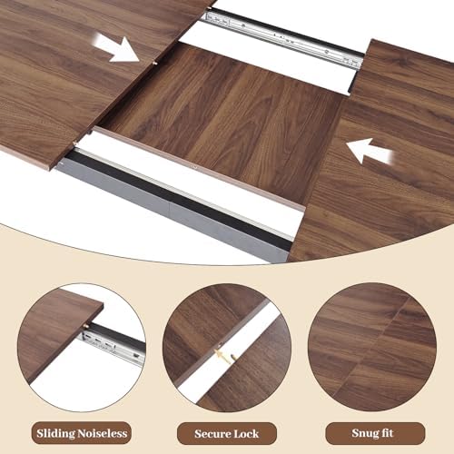 HIPIHOM Extendable Dining Table Set for 8, Walnut Kitchen Table with Chairs | 63"- 78.7" Adjustable Walnut Dinner Table, Metal Base, Dining Room Table with 8 PU Leather Chairs, Seats 6-8 for Apartment
