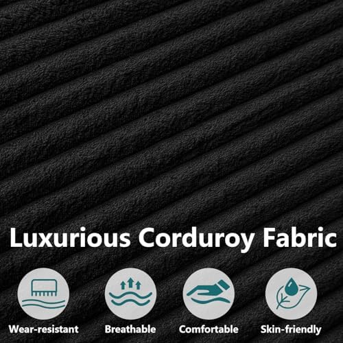 124" U-Shape Cloud Couch, Modern Modular Sectional U-Shape Sofa, Corduroy Couch Upholstered Couches Deep Seat Sleeper Chaise Longue for Living Room, No Assembly Required, Black