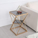 Telephone Table, Square Side Table,Tempered Glass Coffee Table,Telephone Table,Bedside Table,Sofa Side Table,2-Layer Storage Shelf,404060CM(A