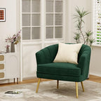 Andeworld Velvet Accent Chair, Barrel Armchair, Green | Velvet Upholstery, Golden Metal Legs, Comfy Barrel Back, Modern Style, Living Room Bedroom Office