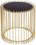 Telephone Table, Round Side Table Living Room Telephone Table Corner Table Balcony Coffee Table Bedroom Nightstand,Tempered Glass + Metal Frame,17.7"×18" (Color:Gold)