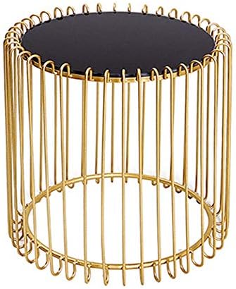 Telephone Table, Round Side Table Living Room Telephone Table Corner Table Balcony Coffee Table Bedroom Nightstand,Tempered Glass + Metal Frame,17.7"×18" (Color:Gold)