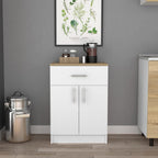 Pantry Organizer Cabinet 33" H,Buffet Kitchen Sideboard,One Drawer,Two Interior Shelves,Two Doors,White,Light Oak