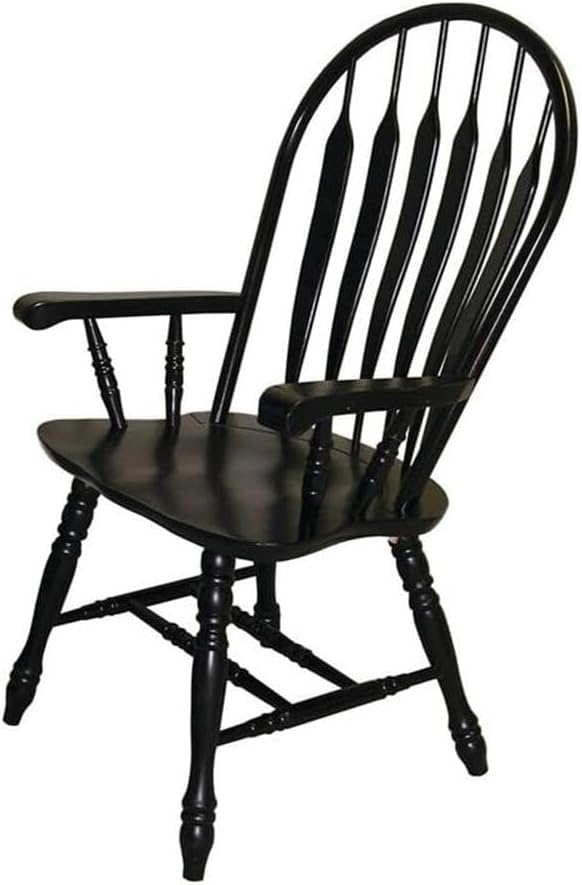 HomeStock Comfort Back Dining Armchair with Sculpted Arms and Contoured Seat Made of Solid Wood Fully Assembled Chair, 41" H x 24" D x 21.5" W Antique Black with Cherry