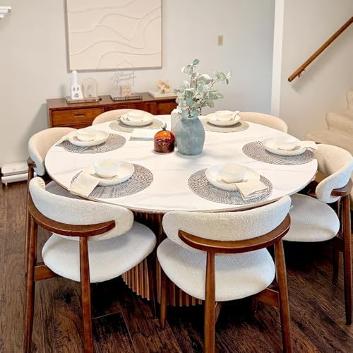 POVISON Modern Dining Room Chairs Set of 6, Armless Cotton Linen Dining Chair Set with Sackcloth Cushions and Dark Walnut-Coloured Ash Wood, Pre-Assembled Design (Beige)