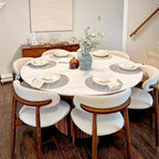 POVISON Modern Dining Room Chairs Set of 6, Armless Cotton Linen Dining Chair Set with Sackcloth Cushions and Dark Walnut-Coloured Ash Wood, Pre-Assembled Design (Beige)