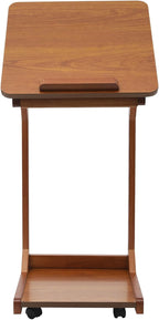 C-Shaped End Table, Couch Table with Adjustable Desktop, Small Rolling Side Table with 4 Universal Wheels for Living Room Bedroom (Walnut-Colored)