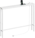 ELYKEN 39.4'' Narrow Console Table with Outlet, Sofa Table Behind Couch | Skinny Entryway Tables with Charging Station for Living Room, Hallway, 5.9 x 39.4 x 29.5in, White