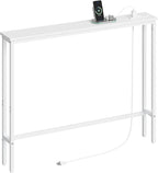 ELYKEN 39.4'' Narrow Console Table with Outlet, Sofa Table Behind Couch | Skinny Entryway Tables with Charging Station for Living Room, Hallway, 5.9 x 39.4 x 29.5in, White