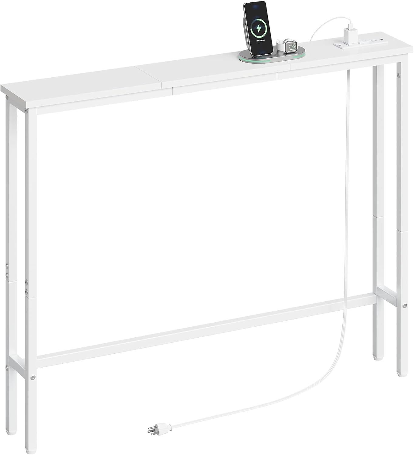 ELYKEN 39.4'' Narrow Console Table with Outlet, Sofa Table Behind Couch | Skinny Entryway Tables with Charging Station for Living Room, Hallway, 5.9 x 39.4 x 29.5in, White