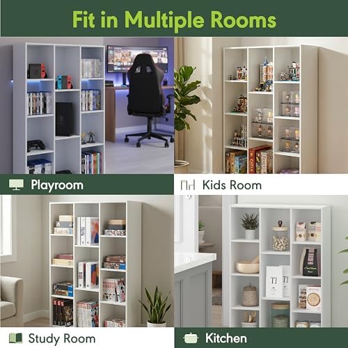 Furinno LUDER Book Shelf, 11-Cube Bookshelf, Reversible Bookcase, 9.4 x 29.1 x 41.7, Easy Assembly, for Living Room, Bedroom, Home Office, White