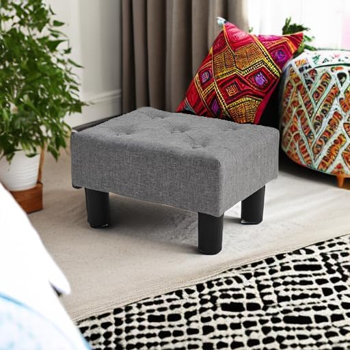 BRIAN & DANY Small Foot Stool, Linen Foot Stools with Legs, Stable Small Footstool for Living Room, Gray
