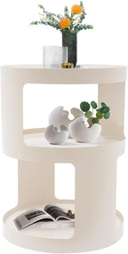 Bed Side Table, Round End Table Metal Small Bedside Table, Modern Nightstand Small Accent Table No Assembly Required Drink Tables for Living Room, Bedroom, Office, Entryway (White)
