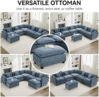 35‘’ Modern Chenille Cloud Sofa Ottoman,Rectangle Ottoman for Modular Sectional Sofa, Blue