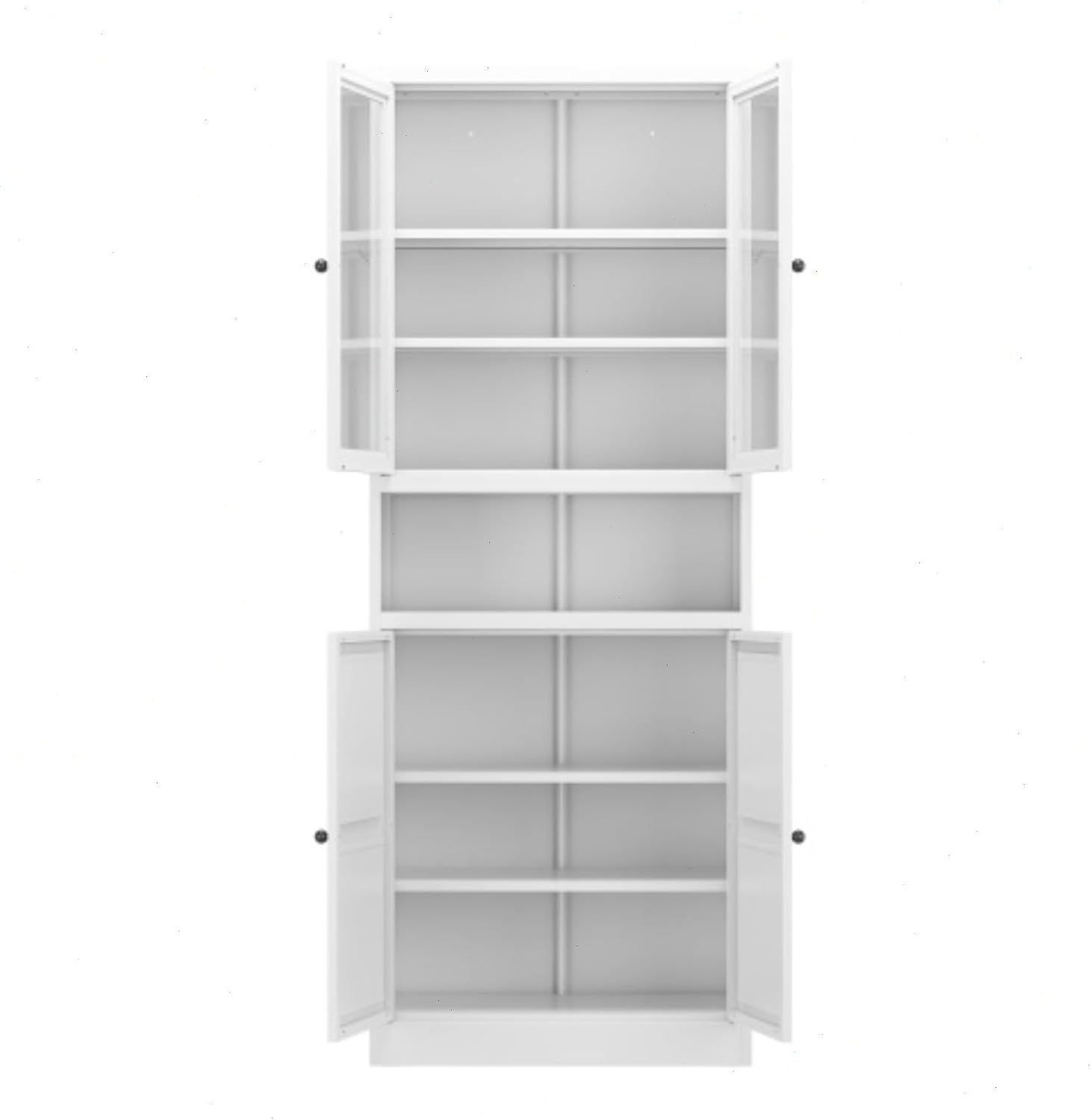 Kitchen Pantry Cabinet,72" White Pantry Storage Cabinet with Adjustable Shelves and Glass Doors,Freestanding Cupboard,Metal Pantry Cabinets with Handle for Living Room Kitchen Assembly Required