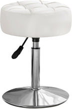 LUE BONA Adjustable Vanity Stool, 360 Swivel Chair for Makeup Room, White Faux Leather Stool for Bathroom & Living Room