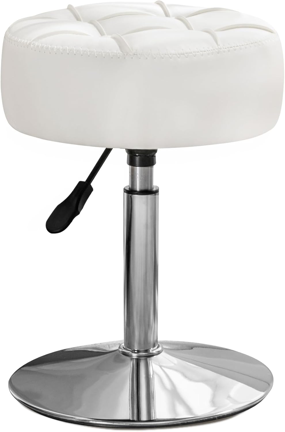 LUE BONA Adjustable Vanity Stool, 360 Swivel Chair for Makeup Room, White Faux Leather Stool for Bathroom & Living Room