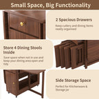 Folding Drop Leaf Dining Table and Hidden Chairs for Small Spaces Kitchen | Fully Assembled, Space Saving, Storage Table & 4 Lockable Wheels, Solid Wood & Wood Grain Finish, Walnut