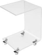 Rolling C-Shaped End Table with 4 Wheel Locking Casters, Modern Clear Acrylic Bedside Sofa Side Table, Mobile Nightstand with 44 lbs Load Capacity, for Living Room, Bedroom