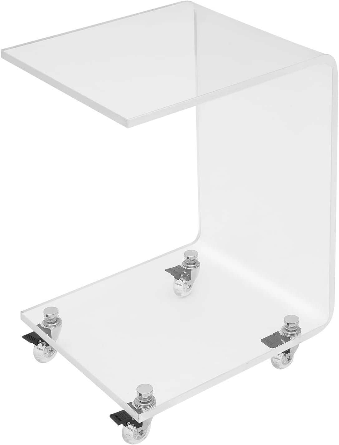 Rolling C-Shaped End Table with 4 Wheel Locking Casters, Modern Clear Acrylic Bedside Sofa Side Table, Mobile Nightstand with 44 lbs Load Capacity, for Living Room, Bedroom