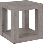 BOWERY HILL Contemporary Rectangular End Table, 22" Width x 24" Height, Reclaimed Solid Pine, Distressed Gray Finish, Bottom Shelf, Rustic Design for Living Room or Bedroom