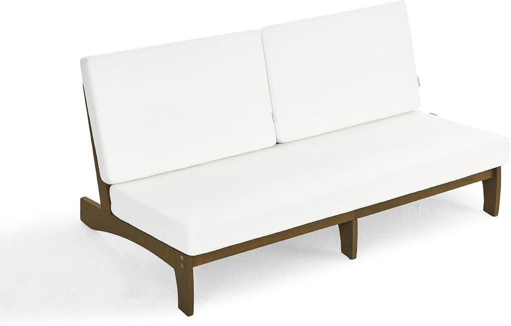 Outdoor Furniture Patio Couch, Weather Resistant 3-Seater Patio Sofa with Removable Cushion, Teak Wood Frame for Porch & Backyard Seating - Beige