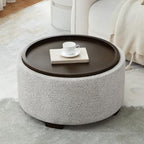 Zihanhome 30 Inch Round Storage Ottoman, Ottoman Coffee Table with Lift Off Lid, Boucle Modern Ottomans with Storage for Living Room, Bedroom, Apartments (White and Gray Striped)